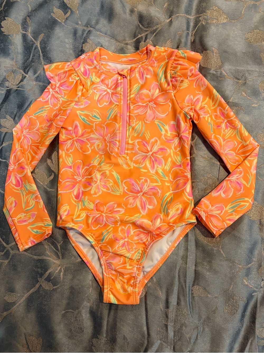 wonder nation Orange Floral Long-Sleeve Rashguard Swimwear